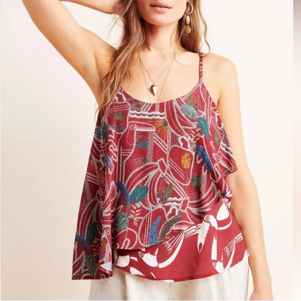 Anthropologie Red Patterned Blouse